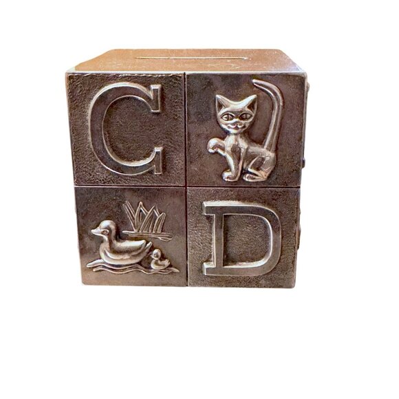 Vintage Metal Alphabet Block Coin Bank - Picture 4 of 9